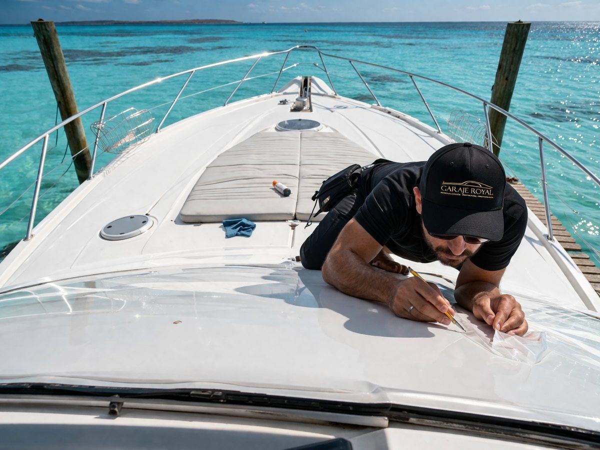 Garaje Royal PPF installation on boat Costa Blanca